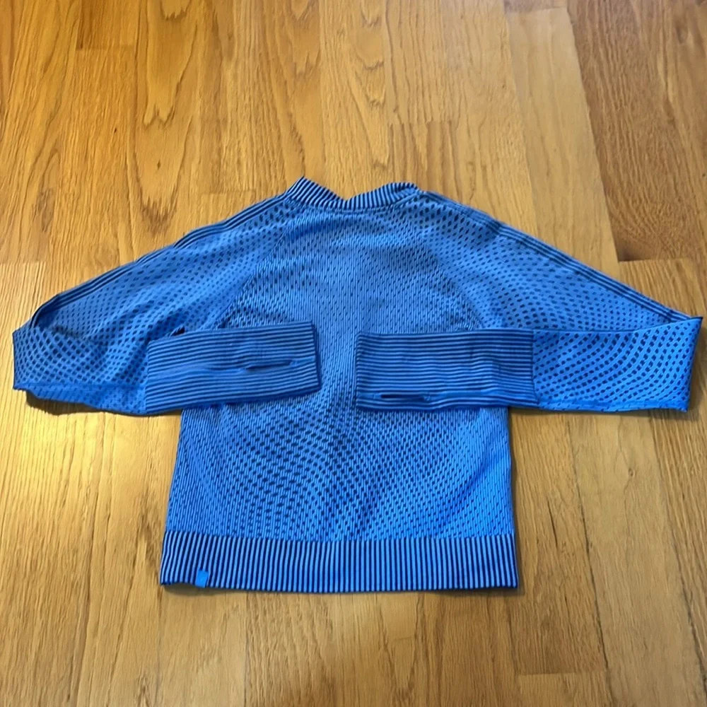 Lululemon restless pullover cropped half zip grid warp blue Nile/night sea 4/6